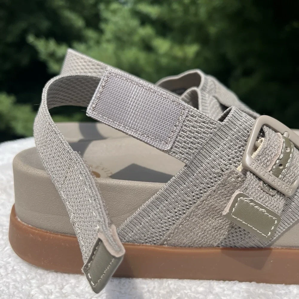 Revitalign Remi Wedge Sandal Tan Womens 8.5 Orthotic Adjustable Knit Platform